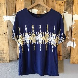 Embroidered Navy Top-Made in Greece